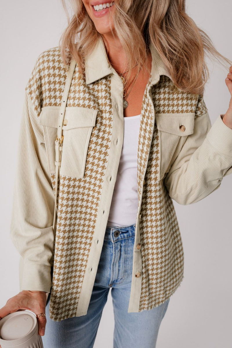 Fluerette Houndstooth Button Up Long Sleeve Jacket