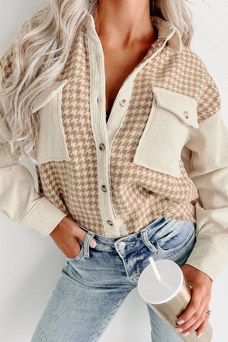 Fluerette Houndstooth Button Up Long Sleeve Jacket