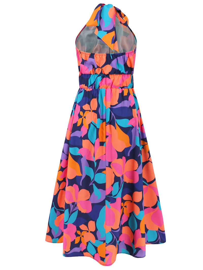 Kallie Ruched Printed Halter Neck Sleeveless Dress