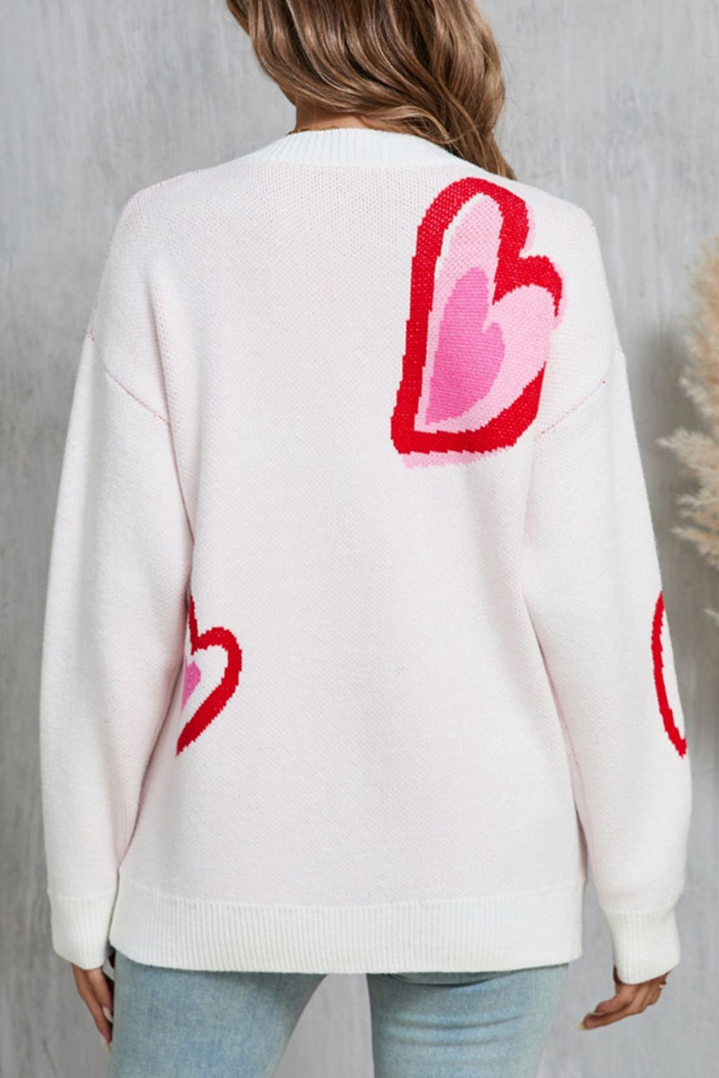 Emma Heart Round Neck Long Sleeve Sweater