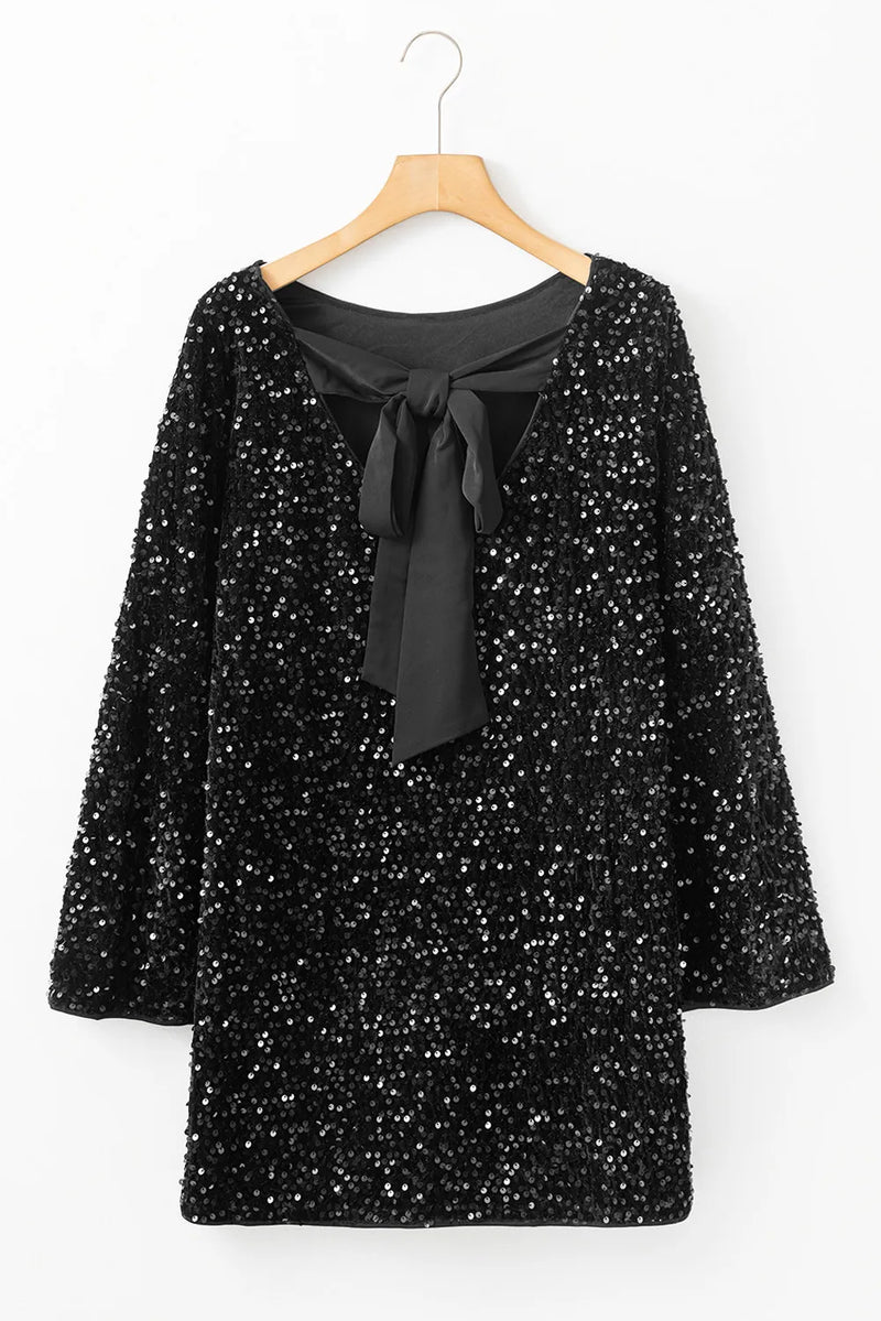 James Sequin Round Neck Long Sleeve Mini Dress