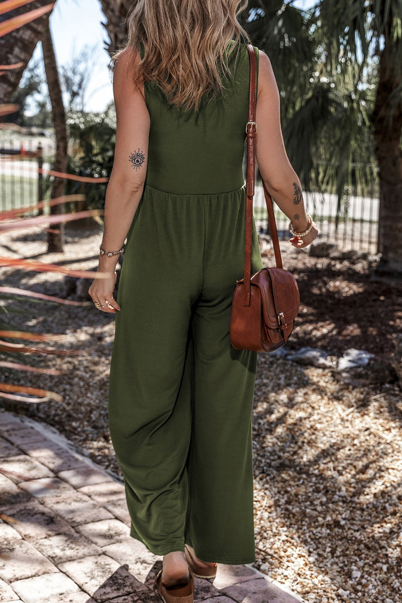 Ginny V-Neck Sleeveless Wide Leg Jumpsuit