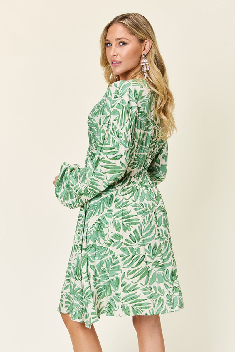 Bradly Full Size Printed Ruched Balloon Sleeve Dress