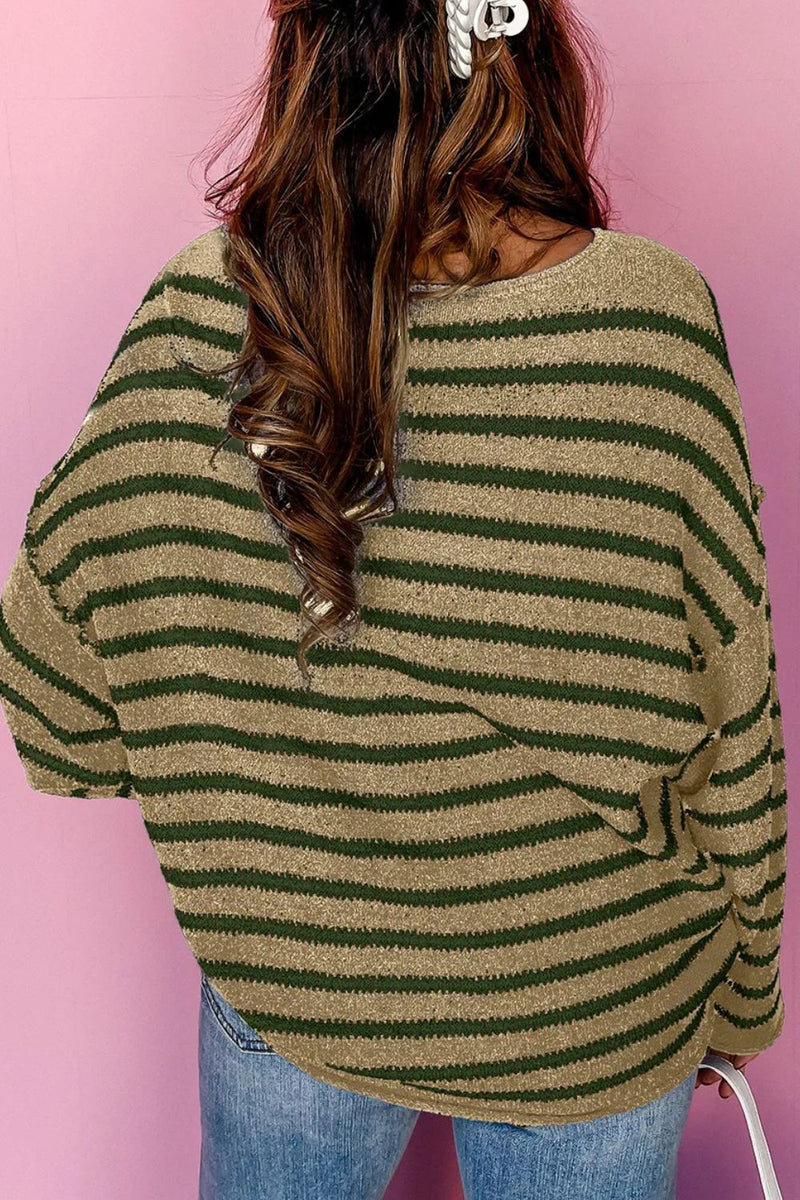 Brianna Striped Round Neck Dropped Shoulder Sweater