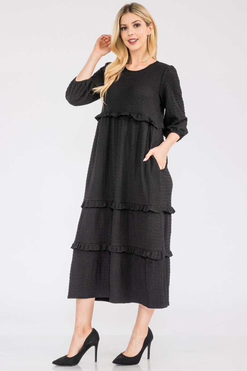 Kylie Full Size Tiered-Ruffle Midi Dress