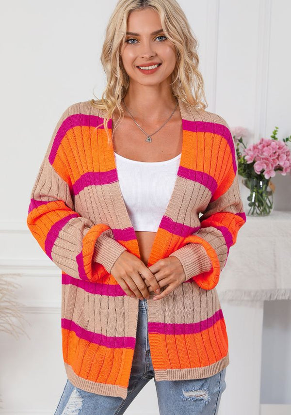 Mary Contrast Striped Drop Shoulder Open Front Cardigan