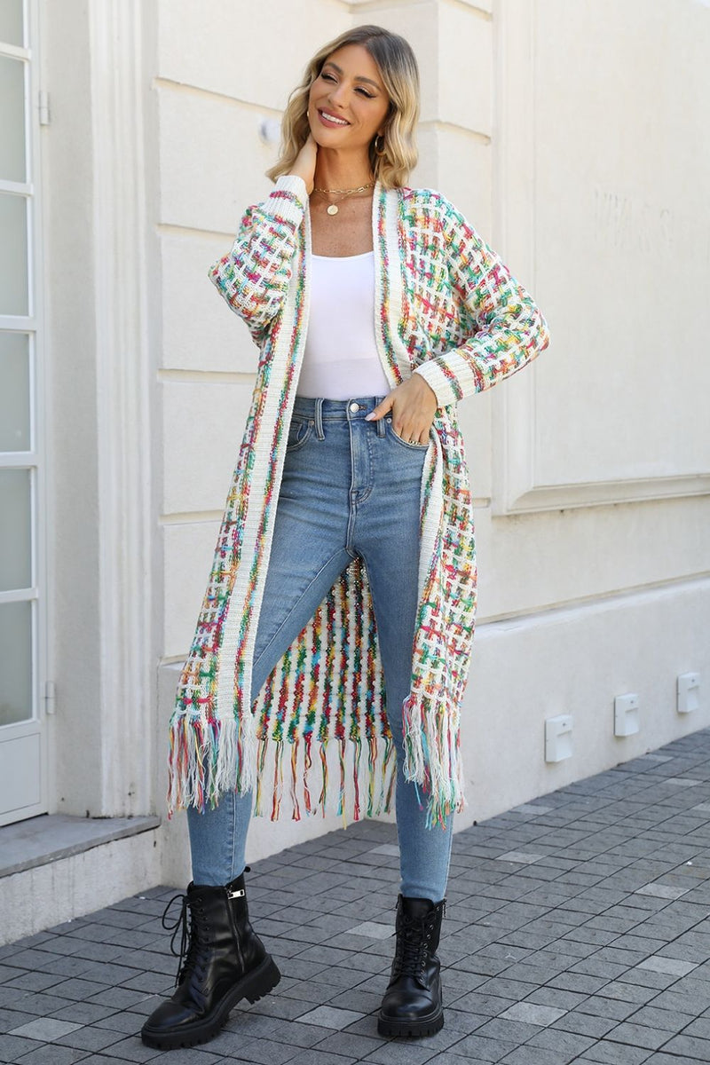 Priyanka Multicolored Open Front Fringe Hem Cardigan