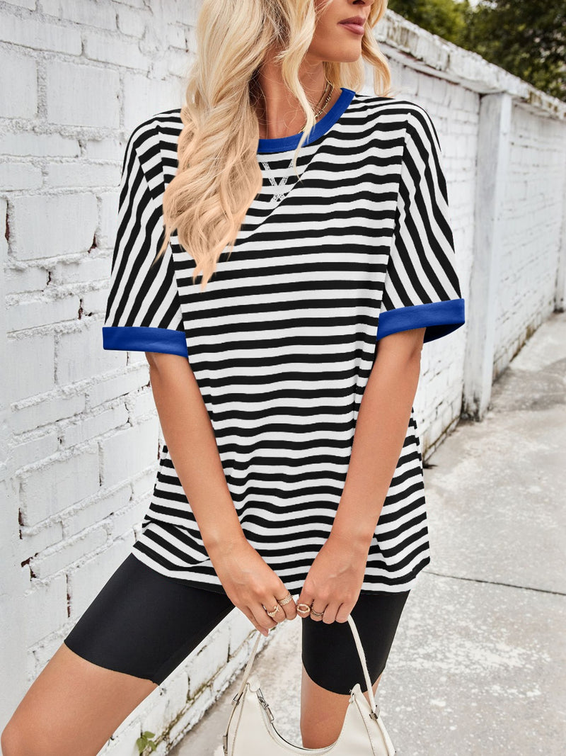 Tanya Lovelet Striped Round Neck Half Sleeve T-Shirt