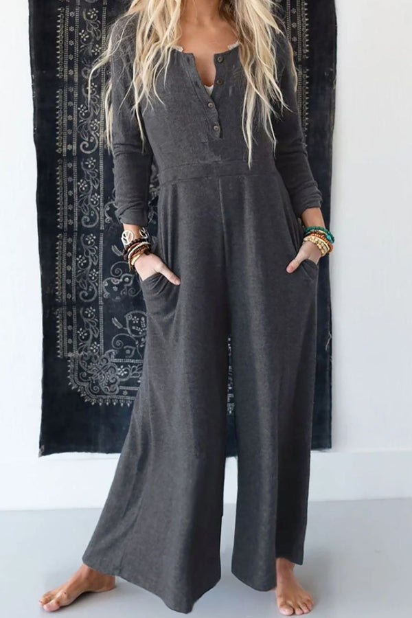 Penny Pocketed Long Sleeve Wide Leg Jumpsuit