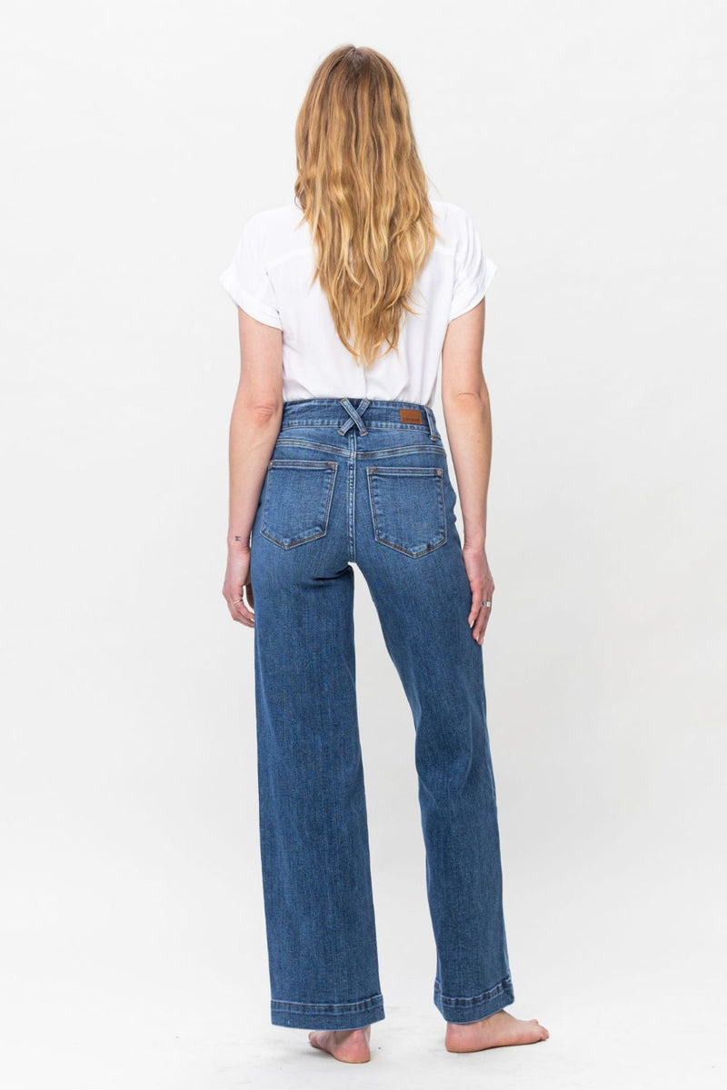 Rosie Judy Blue Full Size Double Button Wide Leg Jeans