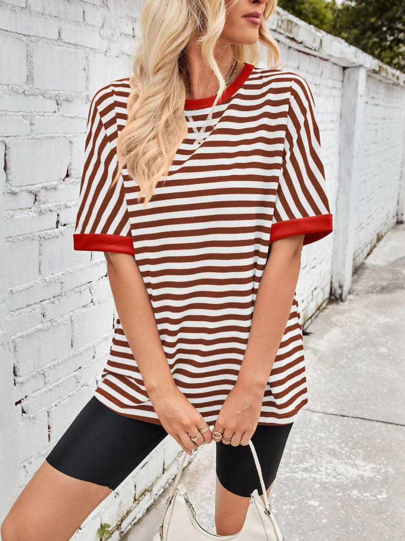 Tanya Lovelet Striped Round Neck Half Sleeve T-Shirt