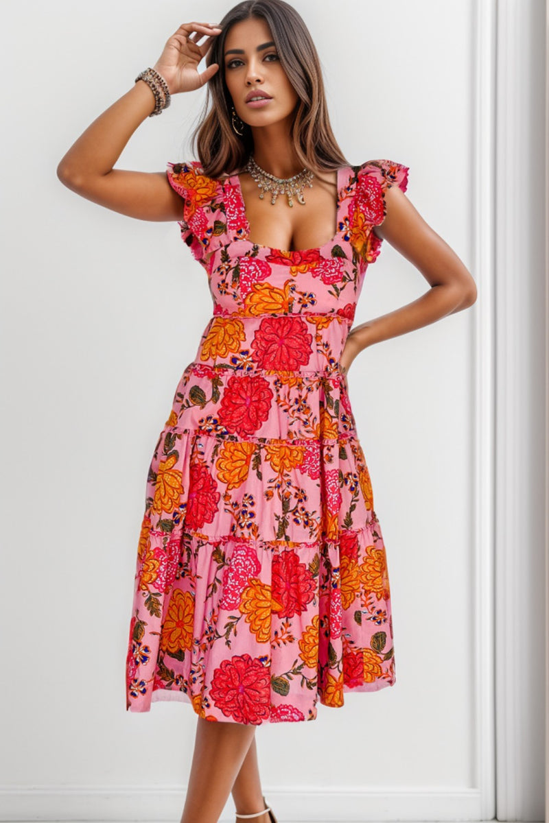 Sarah Ruffled Floral Square Neck Tiered Dress