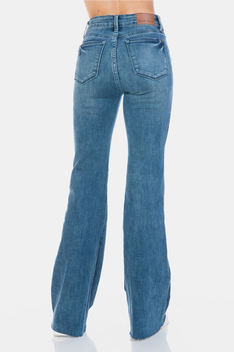 Henrietta Judy Blue Full Size Tummy Control Cut Hem Flare Jeans