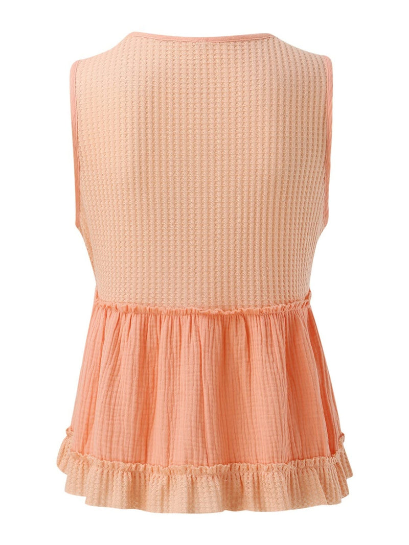 Brooke Waffle-Knit Frill V-Neck Tank