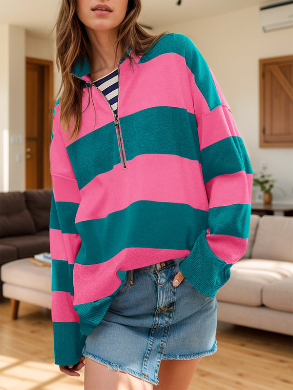 Rosie Color Block Half Zip Long Sleeve Sweater