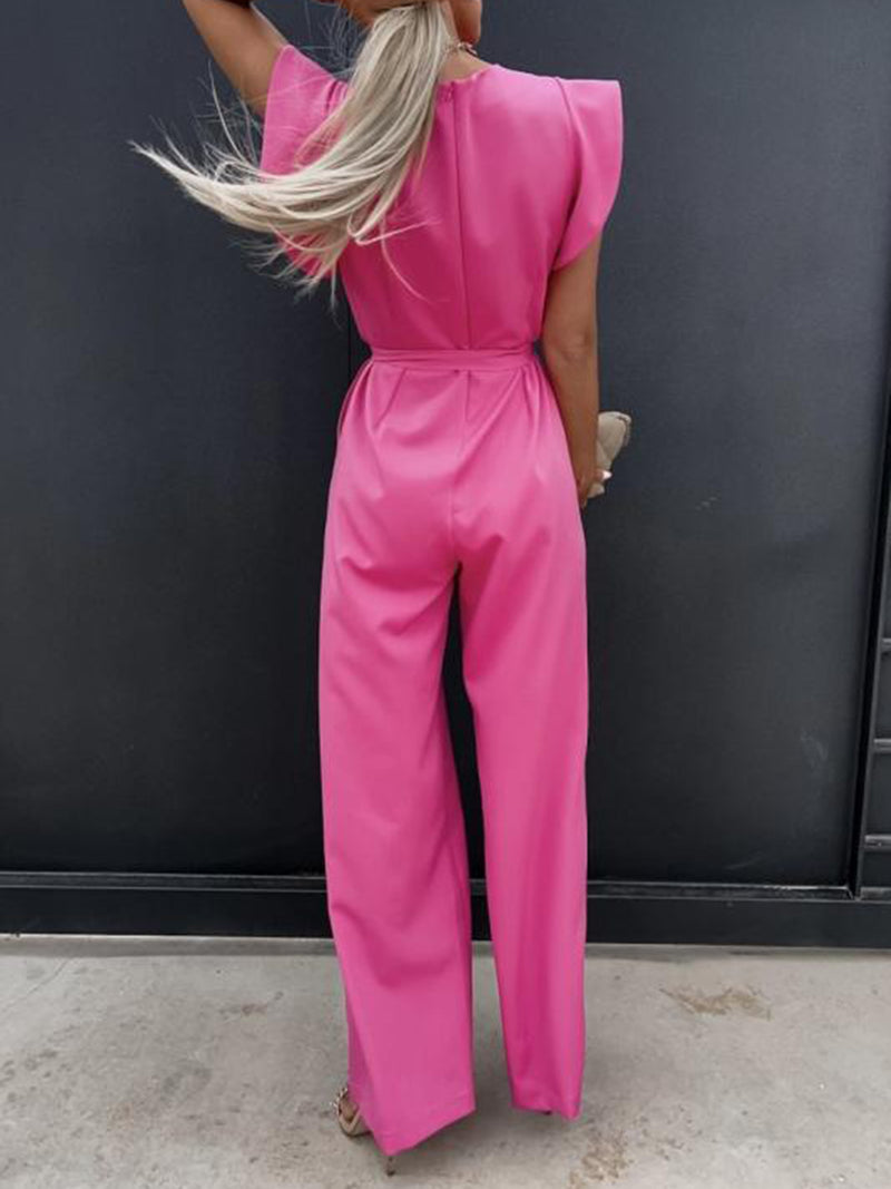 Marisol Ruffled Round Neck Cap Sleeve Jumpsuit