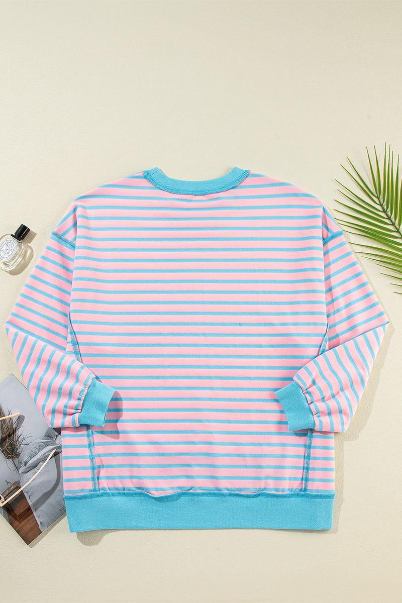 Wanda High-Low Striped Long Sleeve Sweatshirt