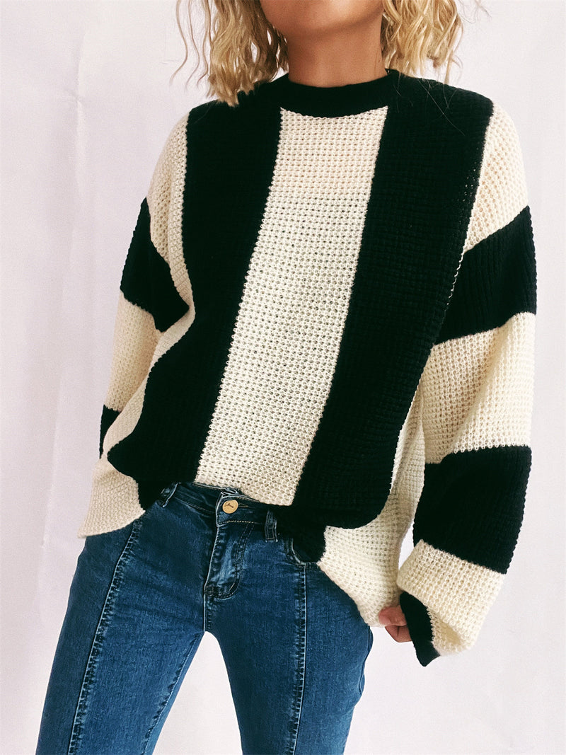 Gilly Color Block Round Neck Long Sleeve Sweater- Deal of the Day!