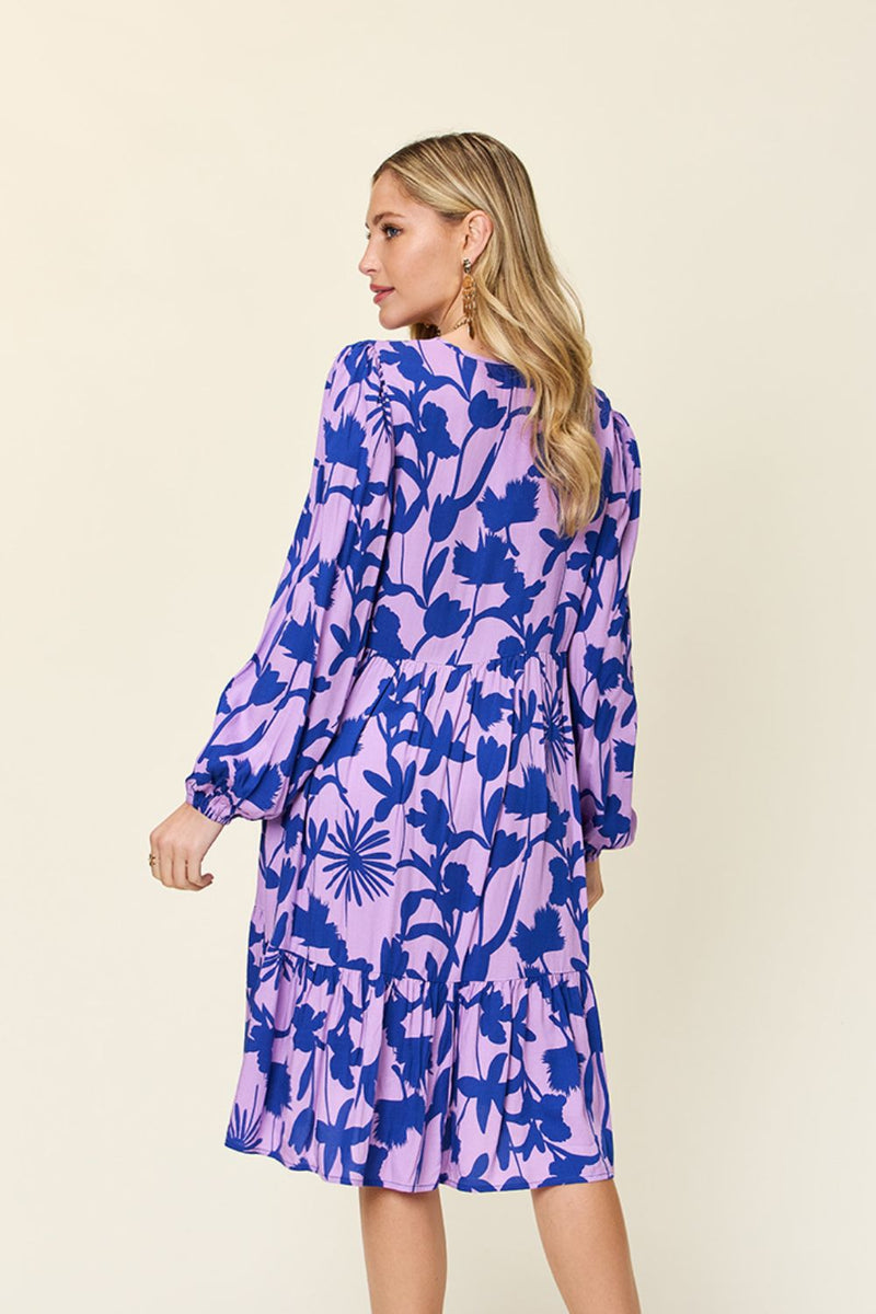 Journee Full Size Printed Ruffle Hem Long Sleeve Dress