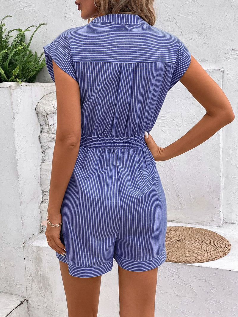 Alora Striped Notched Tie Waist Romper