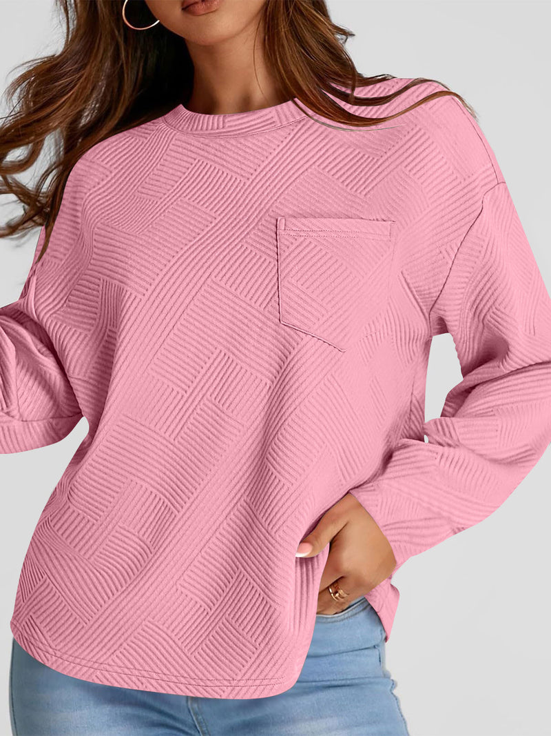 Jennie Full Size Texture Round Neck Long Sleeve Sweatshirt