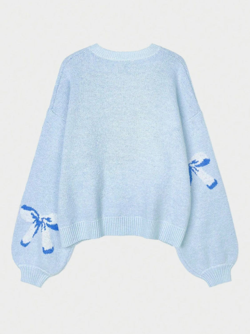 Tellie Bow Round Neck Long Sleeve Sweater