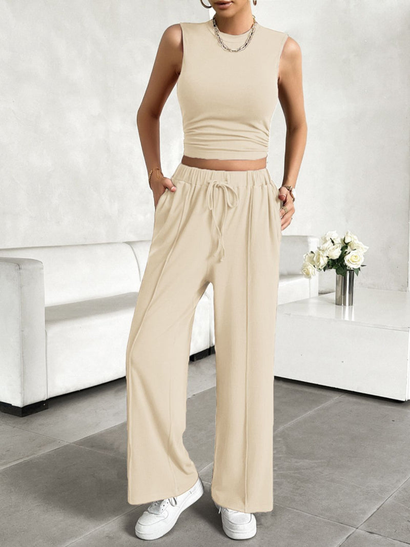 Malia Mock Neck Sleeveless Top and Drawstring Pants Set