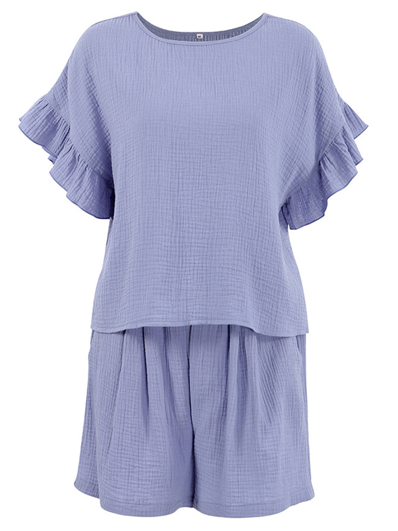 Callahan Ruffled Round Neck Top and Shorts Set