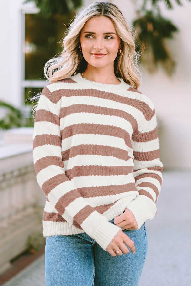 Quinn Striped Round Neck Long Sleeve Sweater