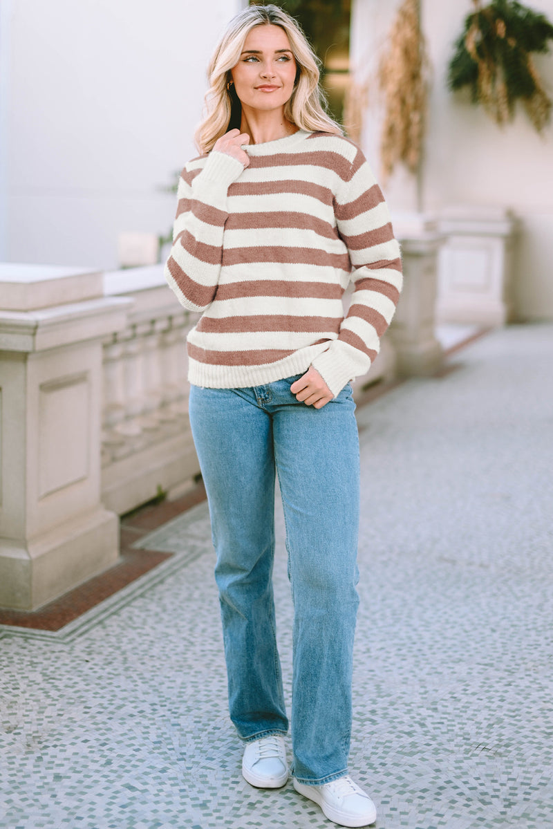 Quinn Striped Round Neck Long Sleeve Sweater