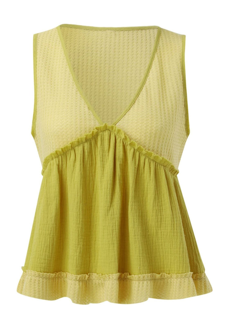 Brooke Waffle-Knit Frill V-Neck Tank