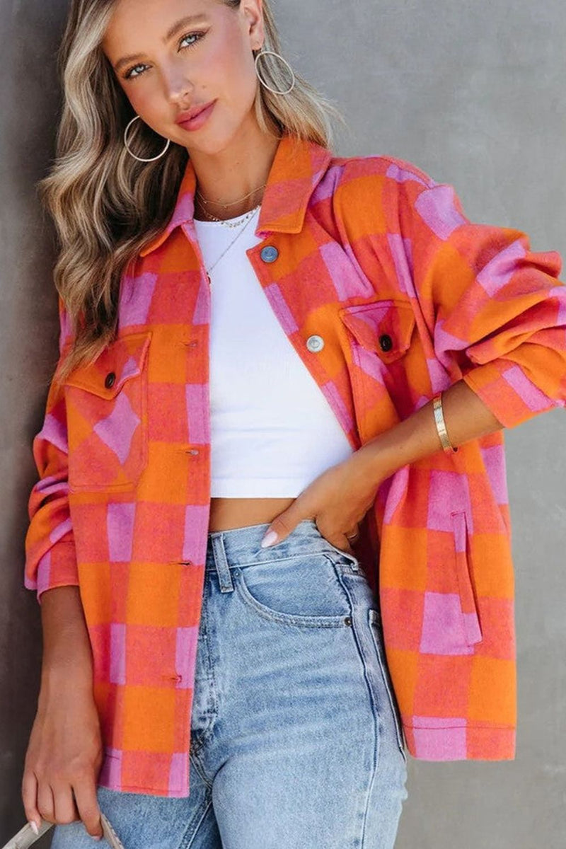 Patsie Plaid Collared Neck Button Up Jacket