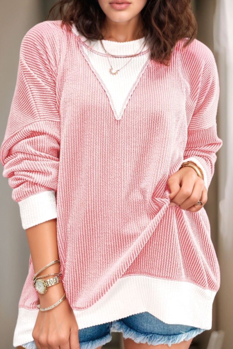 Jasmine Contrast Round Neck Long Sleeve Sweatshirt