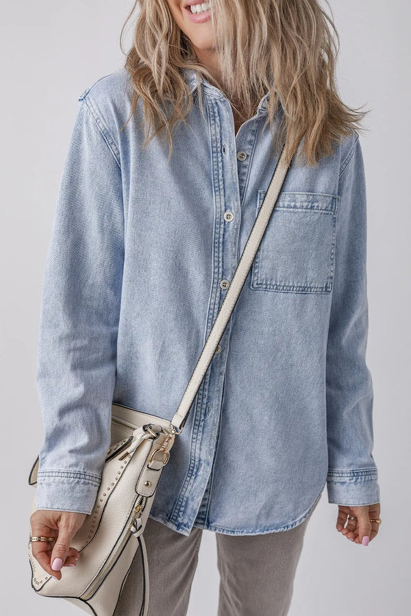 Charlotte Pocketed Collared Neck Denim Top