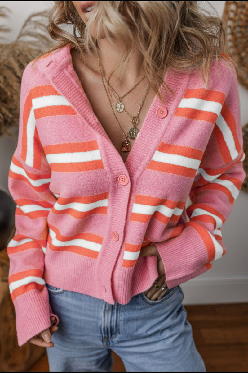 Jada Striped Button Down Long Sleeve Cardigan