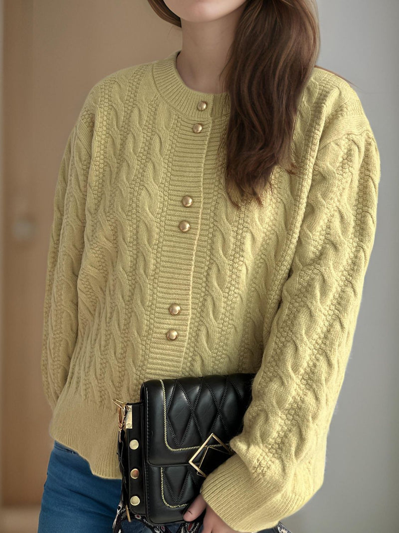 Frankie Cable-Knit Round Neck Long Sleeve Cardigan