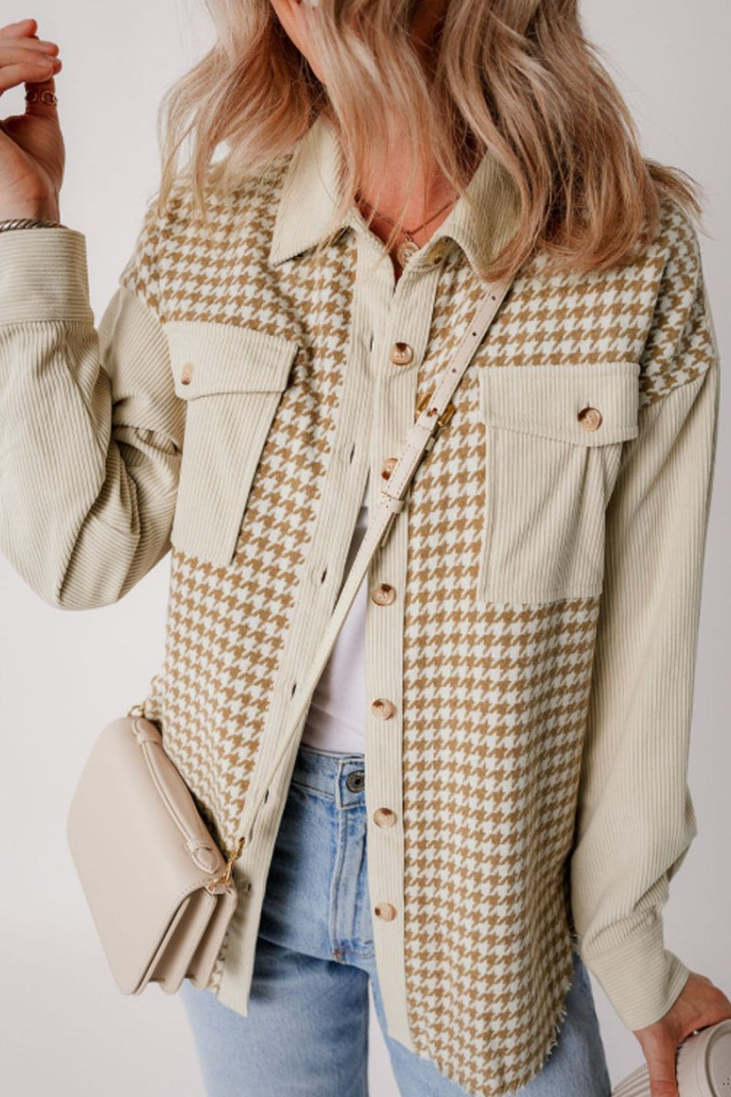 Fluerette Houndstooth Button Up Long Sleeve Jacket