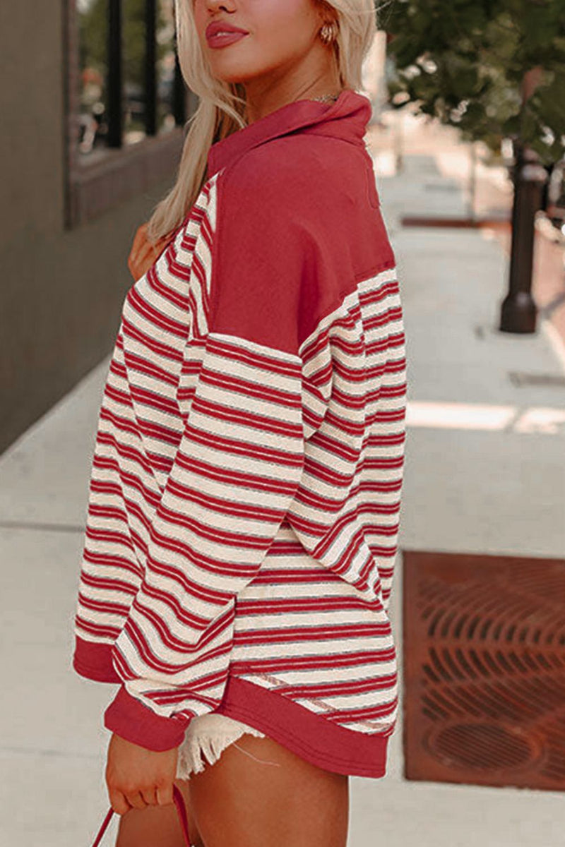 Diedre Stripe Johnny Collar Drop Shoulder Sweatshirt