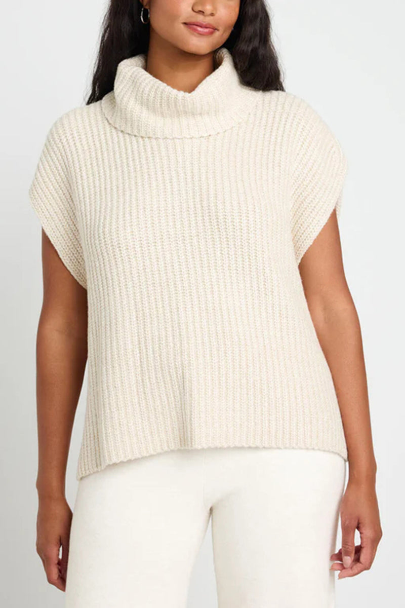 Alden Slit Turtleneck Cap Sleeve Sweater