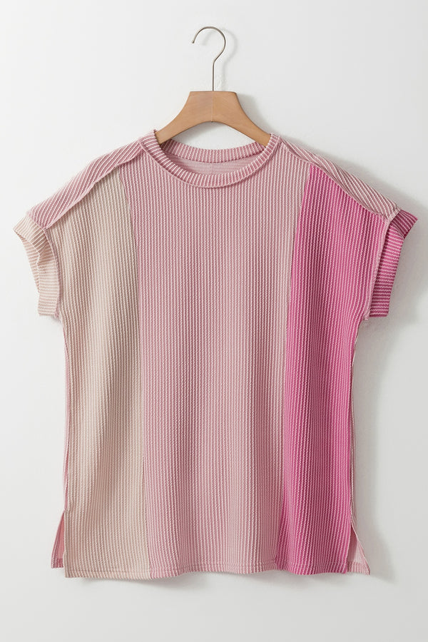 Amy Color Block Round Neck Short Sleeve T-Shirt