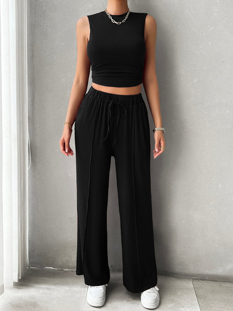 Malia Mock Neck Sleeveless Top and Drawstring Pants Set