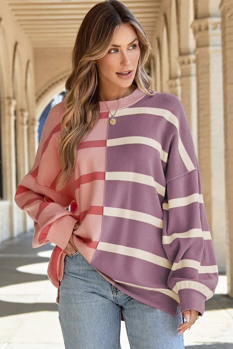 Jill Striped Round Neck Long Sleeve Knit Top