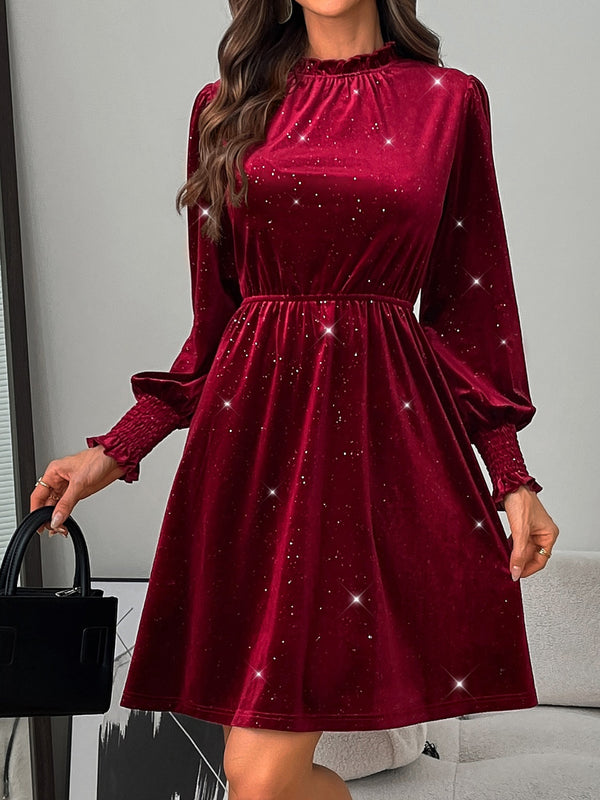 Anine Glitter Mock Neck Long Sleeve Mini Dress