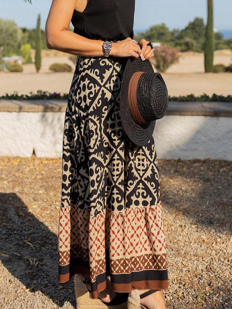 Thalia Geometric Elastic Waist Maxi Skirt