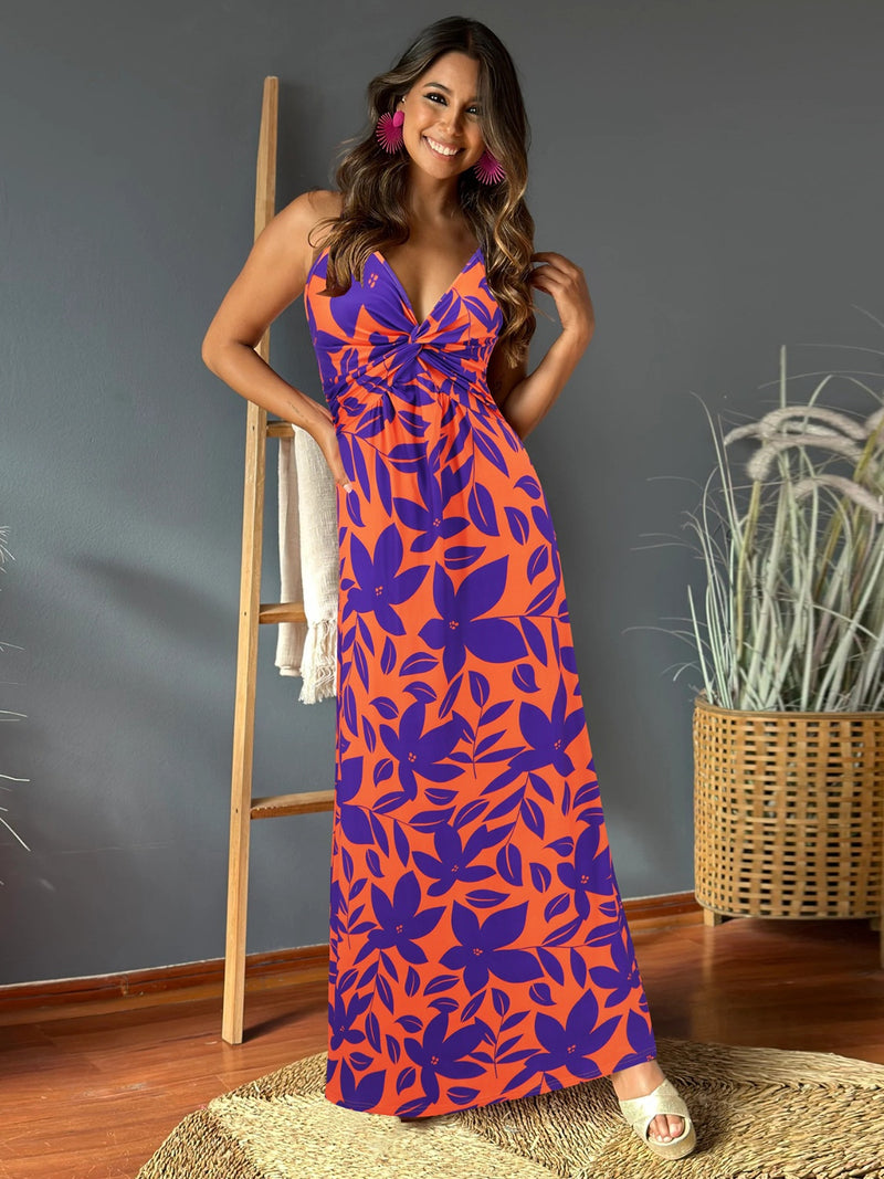 Siena Twisted Printed V-Neck Cami Dress