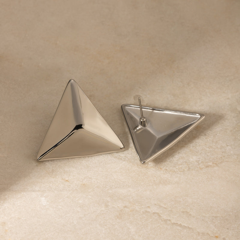 Nyra Stainless Steel 3D Triangle Earrings