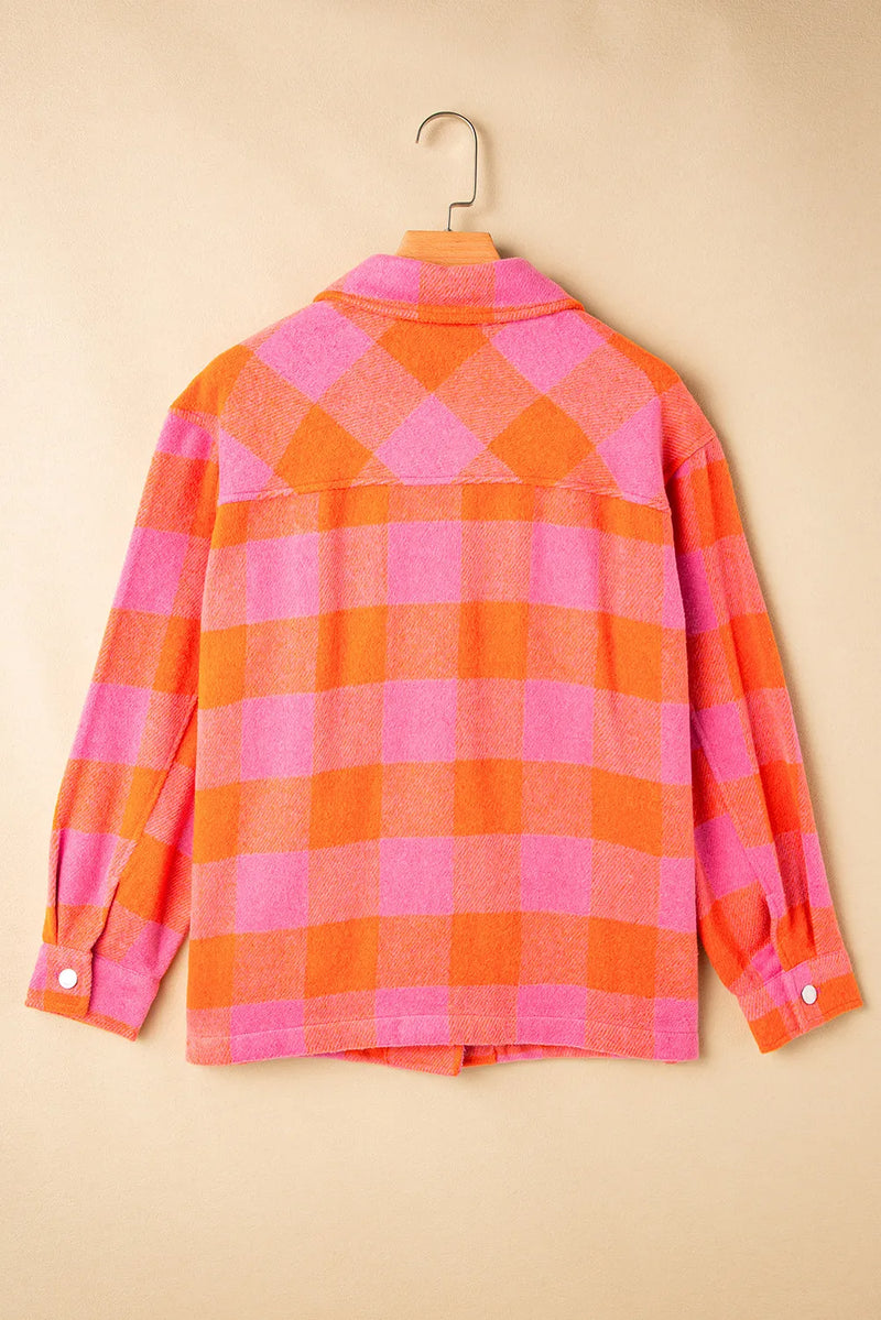 Hilary Color Block Plaid Button Up Long Sleeve Jacket