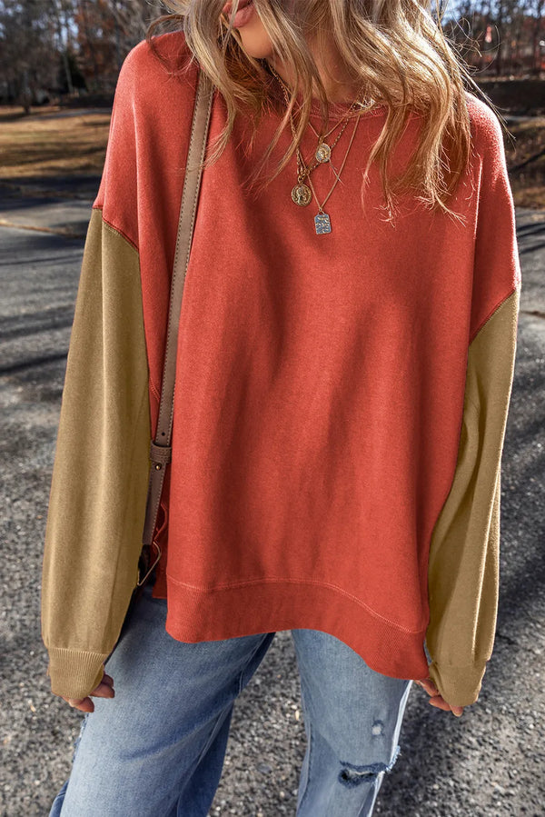 Holland Contrast Round Neck Long Sleeve Sweatshirt