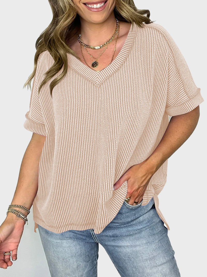 Dani Lovelet Texture V-Neck Half Sleeve T-Shirt