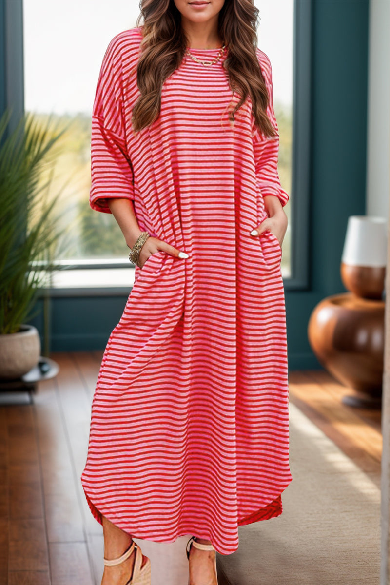 Morra Pocketed Striped Half Sleeve Tee Dress- Deal of the Day!